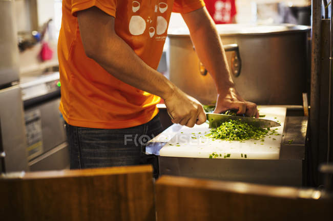 Chef chopping vegetables. — Stock Photo
