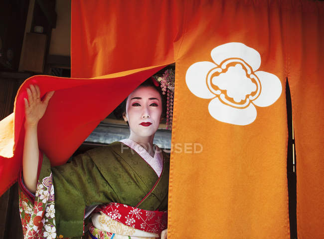 Woman dressed in the traeditional geisha style — Stock Photo