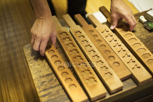 Traditional wooden moulds for different varieties. — Stock Photo