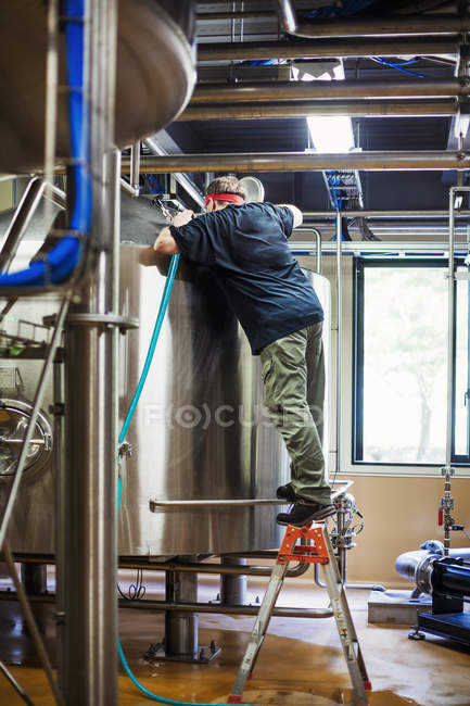 Hombre trabajando en una cervecería - foto de stock
