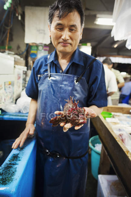 Man holding out a lionfish — Stock Photo