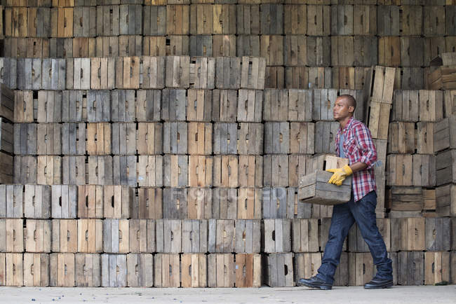 Homem carregando uma caixa vazia . — Fotografia de Stock