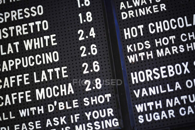Coffee shop menu — Stock Photo
