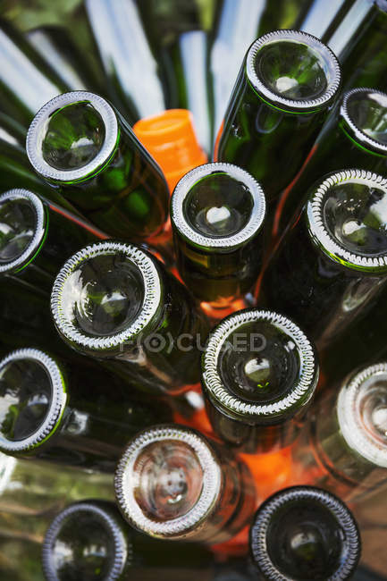 Botellas de vidrio en un contenedor - foto de stock