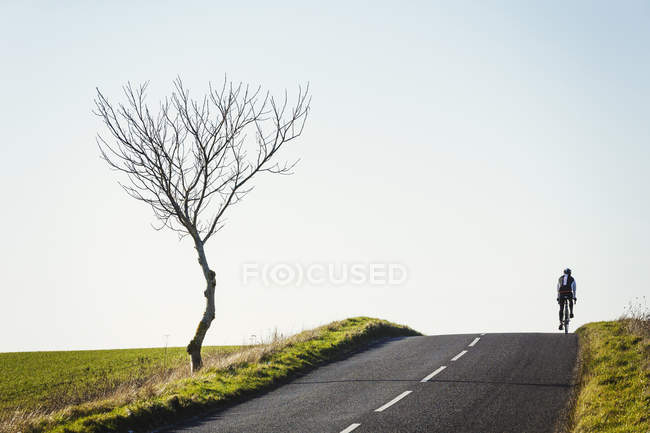 Cyclist riding along country road — Stock Photo