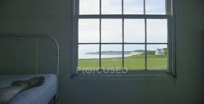 Coastline landscape from window — Stock Photo