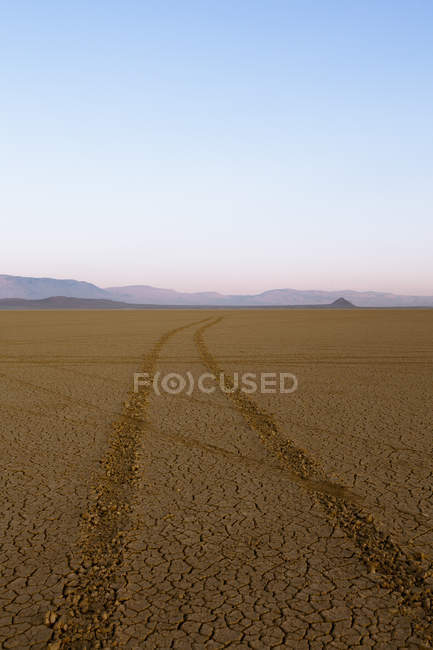 Trilhas de pneus na paisagem do deserto — Fotografia de Stock
