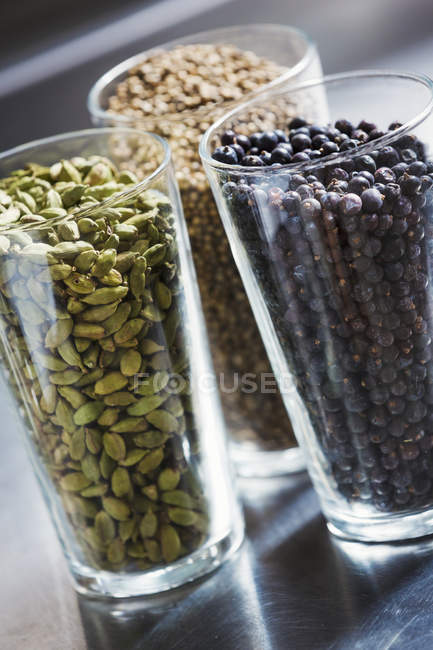Three glasses with spices — Stock Photo