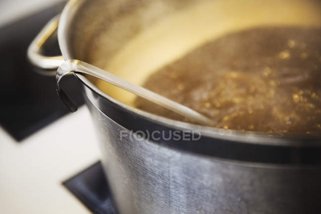 Ladle in a pot on stove. — Stock Photo