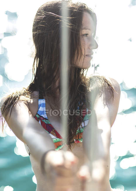 Young woman on yacht — Stock Photo