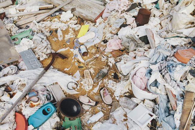 Heap of garbage and discarded items, full frame. — Stock Photo