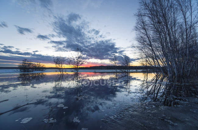 Ghiaccio che si scioglie su superficie d'acqua di lago in Canada . — Foto stock