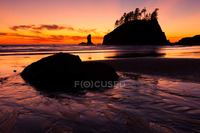 Second Beach at sunset in Olympic National Park, Washington, USA — Stock Photo