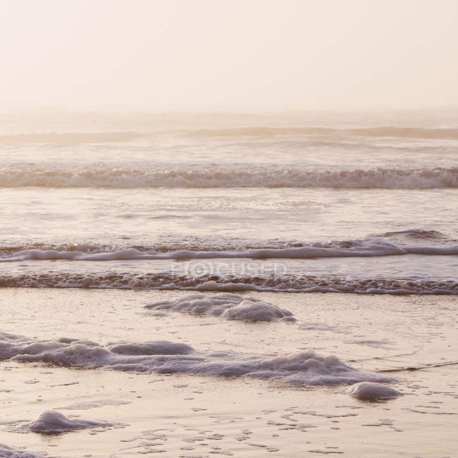 Волны ломаются на берегу с морской набережной в сумерках, Олимпийский национальный парк, Вашингтон, США — стоковое фото