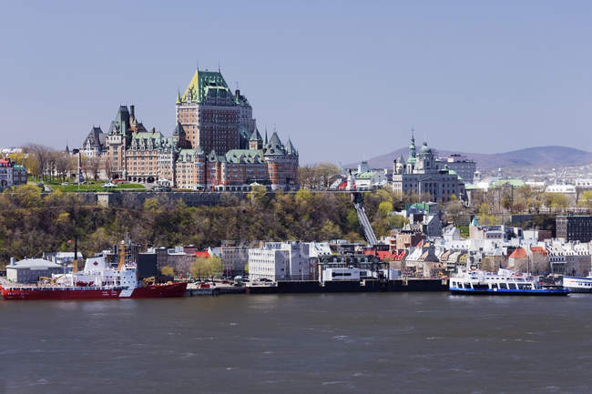 Old city skyline with port buildings, Quebec, Canada — Stock Photo