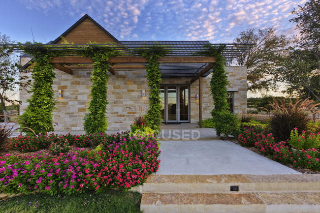 Ландшафтний патіо в зеленому будинку в Далласі, штат Техас, США — стокове фото
