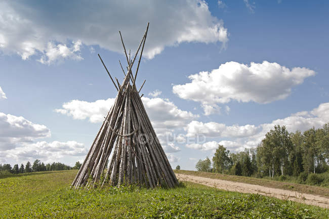 Konische Holzstruktur auf einer Wiese in Estland — Stockfoto