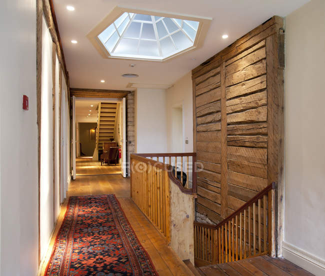 Hallway with stairs and illumination, Pdaste Manor interior, Estonia — Stock Photo