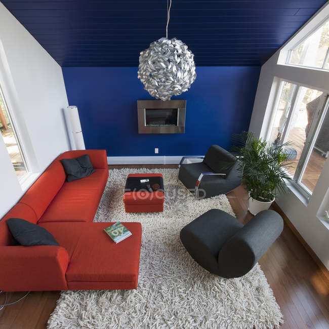 Sala de estar moderna interior, vista de alto ângulo — Fotografia de Stock