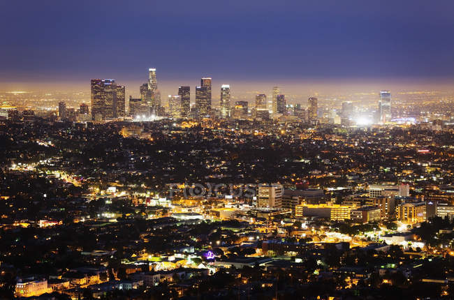 Large city of Los Angeles illuminated at night, California, USA — Stock Photo