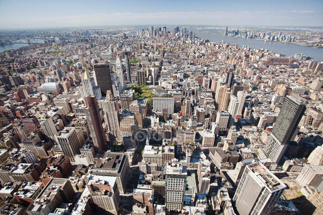 Aerial view of Manhattan island of New York City, USA — Stock Photo