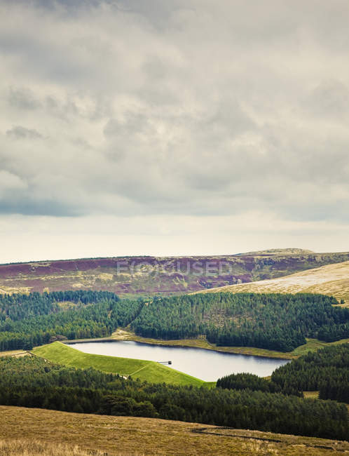 Reservoir in scenic countryside in Holme Valley, England, Great Britain, Europe — Stock Photo