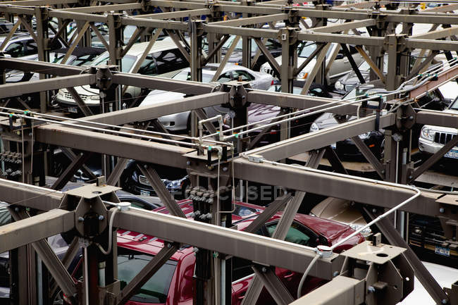 Elevated car parking metal construction in New York City, New York, USA — Stock Photo