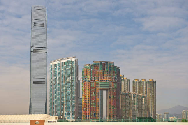 City skyline with skyscrapers in daylight, Hong Kong, USA — Stock Photo