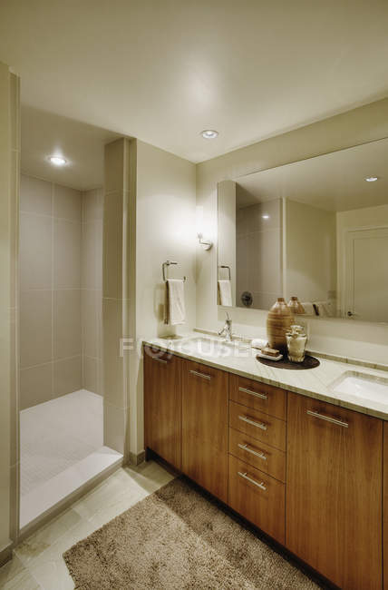 Baño de lujo en moderno apartamento de gran altura - foto de stock