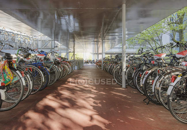 Bicycles under shelter on street in Venice, Italy — Stock Photo