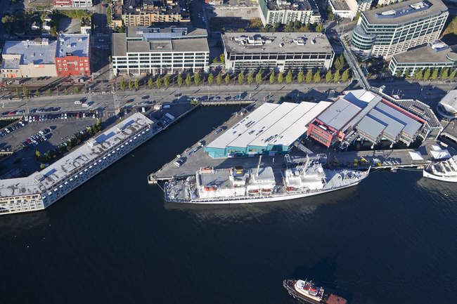 Barcos atracados no porto de Seattle, Washington, EUA — Fotografia de Stock