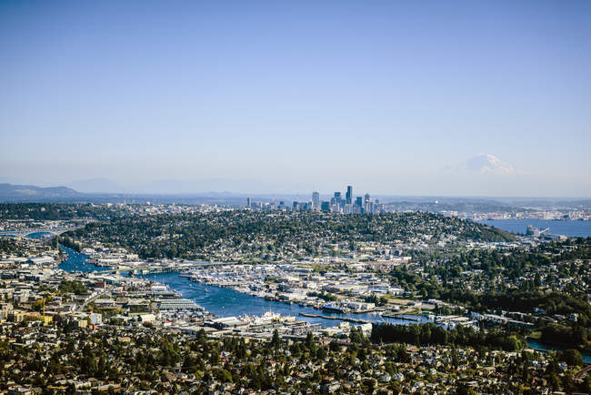 Aerial view of Seattle cityscape, Washington, United States — Stock Photo