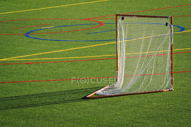 Objetivo en el campo de lacrosse verde a la luz del día - foto de stock