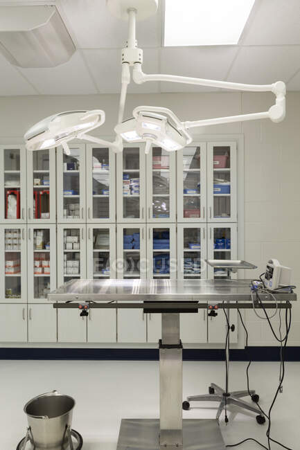 Mesa de examen en hospital animal vacío - foto de stock