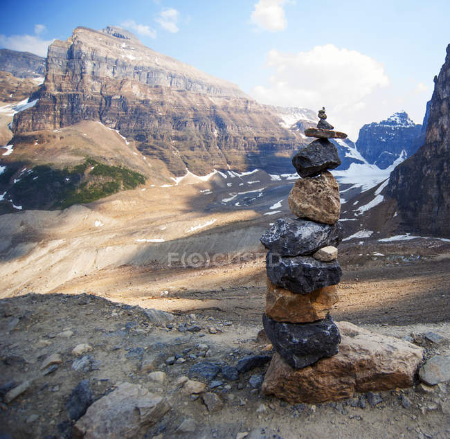 Stacked rocks on Six Glaciers Trail, Banff, Alberta, Canada — Stock Photo