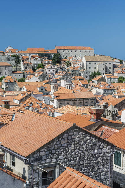 Techos de la ciudad en la ladera, Dubrovnik, Dubrovnik-Neretva, Croacia - foto de stock
