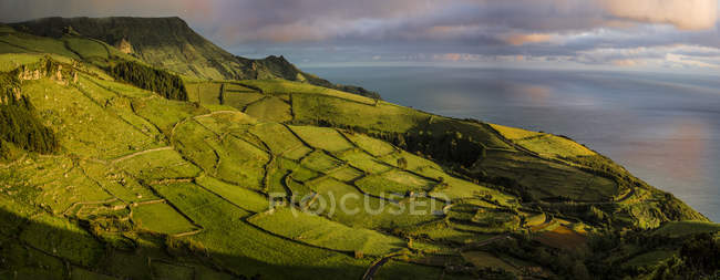 Aerial view of rural field pattern in coastal landscape — Stock Photo