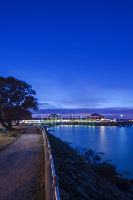 Harbor lit up at night, Devonport, New Zealand — Stock Photo