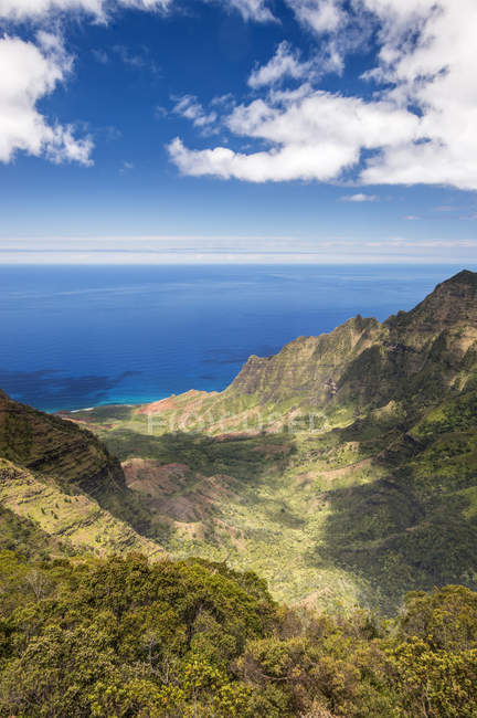 Aerial view of mountains and coastline, Hawaii, United States — Stock Photo