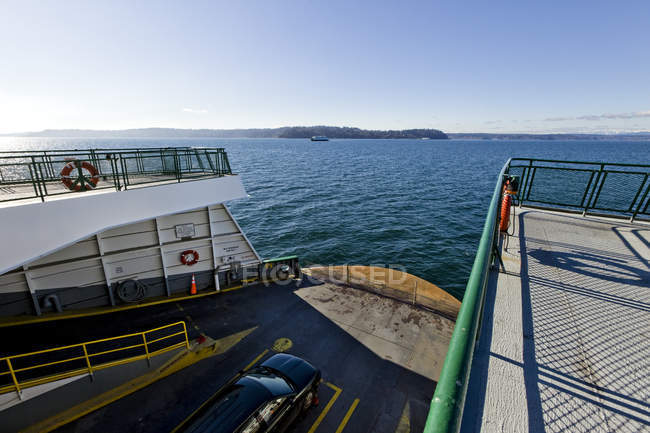 Car in cargo hold of ferry boat in Washington, USA — Stock Photo