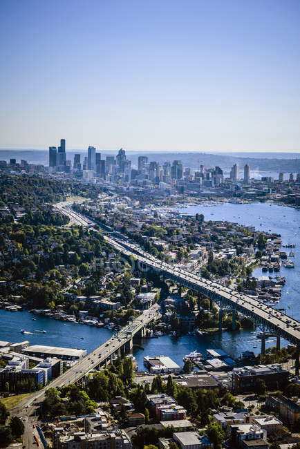 Вид с воздуха на город Сиэтл, Вашингтон, США — стоковое фото