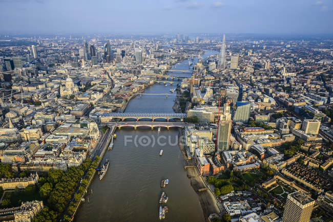 Aerial view of London cityscape and river, England — Stock Photo