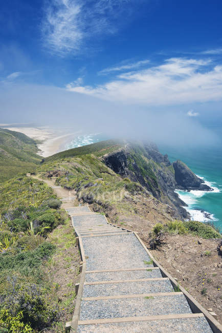 Passi sulle colline costiere, Te Werahi, Capo Reinga, Nuova Zelanda — Foto stock