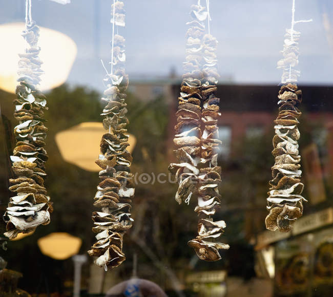 Dried mushrooms on display in city, close-up — Stock Photo