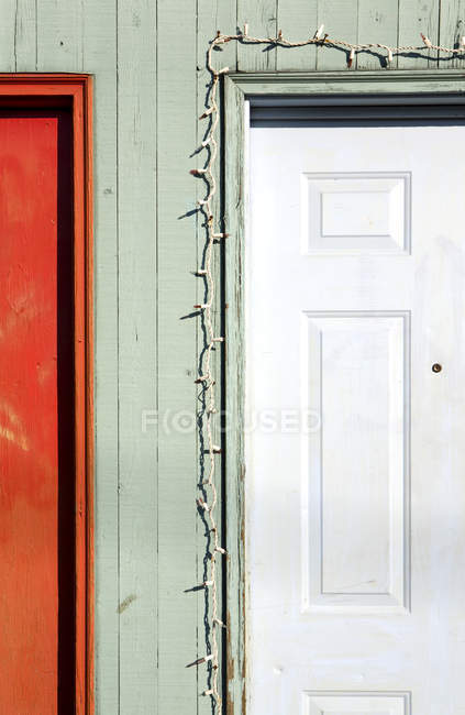 Colorful doorway with holiday lights, full frame — Stock Photo