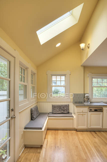 Bench seating in modern kitchen home interior — Stock Photo