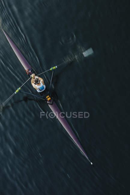 Вид згори одного гонщика екіпажу, Lake Union, Seattle, Washington, Usa. — стокове фото