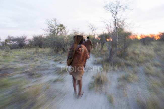 Движение размыто, Сан Бушмен в пустыне Калахари — стоковое фото