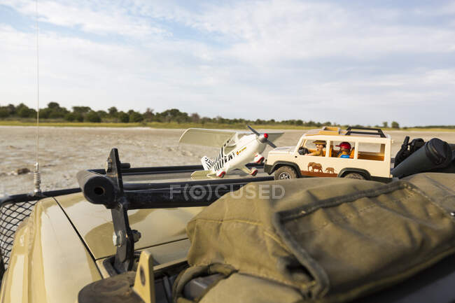 Brinquedos em veículo safari, Botsuana — Fotografia de Stock