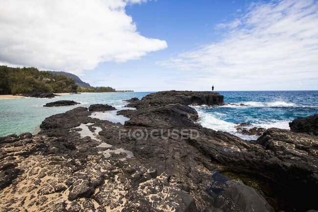 Rocce laviche e promontorio su una costa hawaiana — Foto stock